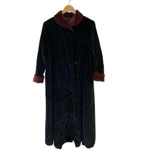 Vintage 80s Monika Turtle Black Velvet Evening Long Swing Coat Womens Size Small
